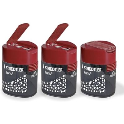 STAEDTLER Double-Hole Pencil Sharpener Bundle for Graphite & Colour Pencils up to 10.2mm Diameter Set of 3 x Sharpeners, 512 188 X STAEDTLER Double-Hole Pencil Sharpener Bundle for Graphite & Colour Pencils up to 10.2mm Diameter Set of 3 x Sharpeners, 512 188 X
