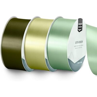 Creative Labs Satin Ribbon Set 3 Colours of 32.8 ft x 1.5" Green Thin Ribbon for Gift Wrapping and Crafting, 10mx38mm Creative Labs Satin Ribbon Set 3 Colours of 32.8 ft x 1.5" Green Thin Ribbon for Gift Wrapping and Crafting, 10mx38mm