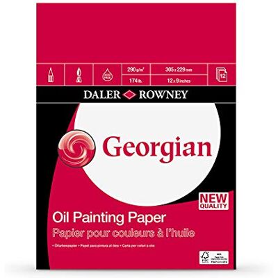 Daler Rowney Daler-Rowney Georgian Oil Paper, Linen Texture, 290 gsm, 174lb, Pad, Glued 1 Side, 12 x 9in 30.5 x 22.9 cm, White, 12 Sheets Daler Rowney Daler-Rowney Georgian Oil Paper, Linen Texture, 290 gsm, 174lb, Pad, Glued 1 Side, 12 x 9in 30.5 x 22.9 cm, White, 12 Sheets
