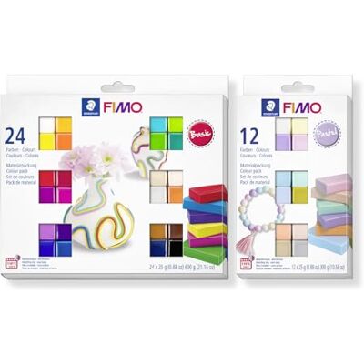 STAEDTLER Polymer Modelling Oven-Bake Clay Bundle FIMO Soft Set of 2 Packs in 24 Basic & 12 Pastel Colours, 8023-S X STAEDTLER Polymer Modelling Oven-Bake Clay Bundle FIMO Soft Set of 2 Packs in 24 Basic & 12 Pastel Colours, 8023-S X