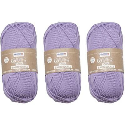 Glorex 5 1004 53-Set of 3 100% Cotton, 50 g Each in Purple, Versatile, Soft and Washable, Purple Glorex 5 1004 53-Set of 3 100% Cotton, 50 g Each in Purple, Versatile, Soft and Washable, Purple