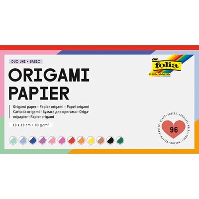 Folia 9115 Origami Paper Duo Plain Basic, 13 x 13 cm, 80 g/m², 96 Sheets Assorted in 12 Colours, DIY Folding Sheets for Paper Folding and Other Creative Crafts Folia 9115 Origami Paper Duo Plain Basic, 13 x 13 cm, 80 g/m², 96 Sheets Assorted in 12 Colours, DIY Folding Sheets for Paper Folding and Other Creative Crafts