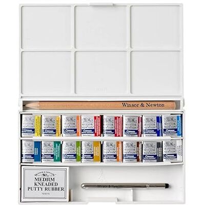 Winsor & Newton , Cotman Watercolour, ‘Complete Pocket Set’, 16 x Half Pans + 1 x Travel Brush PLUS 1 x Kneaded Eraser + 1 x Pencil Winsor & Newton , Cotman Watercolour, ‘Complete Pocket Set’, 16 x Half Pans + 1 x Travel Brush PLUS 1 x Kneaded Eraser + 1 x Pencil