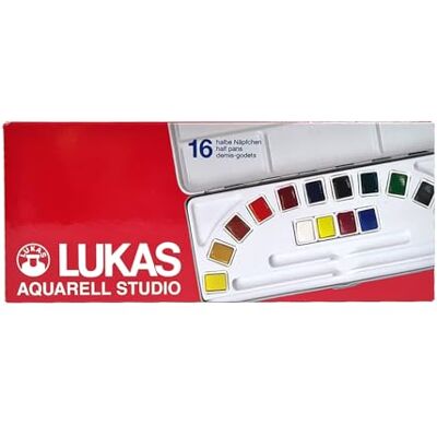 LUKAS Studio Aquarell Set, 16 x Half Pans in Assorted Colours, For Entry-Level Professional & Student Watercolour Artists LUKAS Studio Aquarell Set, 16 x Half Pans in Assorted Colours, For Entry-Level Professional & Student Watercolour Artists