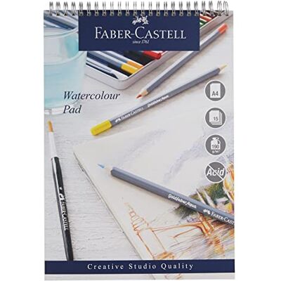 Faber-Castell Creative Studio Watercolour Pad, A4, Acid Free Spiral Bound Paper, 190 GSM, 15 Sheets for Watercolour Paint, Pencils and Markers, Arts, Craft, Home and School Faber-Castell Creative Studio Watercolour Pad, A4, Acid Free Spiral Bound Paper, 190 GSM, 15 Sheets for Watercolour Paint, Pencils and Markers, Arts, Craft, Home and School