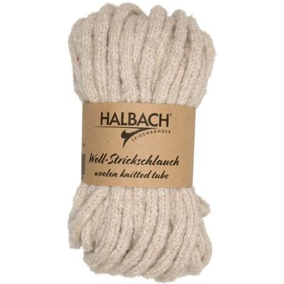 Halbach Seidenbänder Premium Wool Knitting Tube, Width: 10 mm, Length: 15 m, Chunky Wool for Thick Laces or Hand Knitting, Colour: Beige Halbach Seidenbänder Premium Wool Knitting Tube, Width: 10 mm, Length: 15 m, Chunky Wool for Thick Laces or Hand Knitting, Colour: Beige