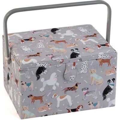 Hobby Gift Large Sewing Box Organiser with Handle Cotton Basket Sewing Storage Box, Craft Storage Boxes with Compartments for Tools & Accessories 23.5 x 31 x 20cm, Grey Dogs Hobby Gift Large Sewing Box Organiser with Handle Cotton Basket Sewing Storage Box, Craft Storage Boxes with Compartments for Tools & Accessories 23.5 x 31 x 20cm, Grey Dogs