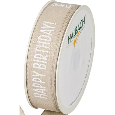 Halbach Silk Ribbons Gift Ribbon Happy Birthday Width 25 mm Length 18 m Gift Ribbon Birthday Ribbon for Birthday Decoration Colour: Linen/White Halbach Silk Ribbons Gift Ribbon Happy Birthday Width 25 mm Length 18 m Gift Ribbon Birthday Ribbon for Birthday Decoration Colour: Linen/White