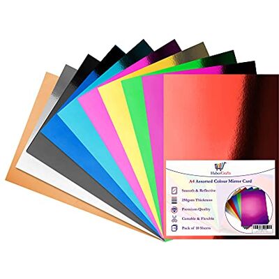 Habercrafts Assorted Colour Mirror Card A4 Coloured Metallic Mirror Board Thick 250gsm Card Shiny Sheets Mirror Foil Activity Craft Cardstock Reflective Shimmer Mirror Finish (10 Assorted Colours 50 Sheets) Habercrafts Assorted Colour Mirror Card A4 Coloured Metallic Mirror Board Thick 250gsm Card Shiny Sheets Mirror Foil Activity Craft Cardstock Reflective Shimmer Mirror Finish (10 Assorted Colours 50 Sheets)