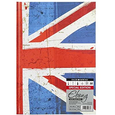 Daler Rowney Daler-Rowney Ebony Union Jack Cover, Lightly Textured 150gsm A4 Hardbound Portrait Sketchbook, 62 Natural White Sheets, For Professional Artists & Students Daler Rowney Daler-Rowney Ebony Union Jack Cover, Lightly Textured 150gsm A4 Hardbound Portrait Sketchbook, 62 Natural White Sheets, For Professional Artists & Students