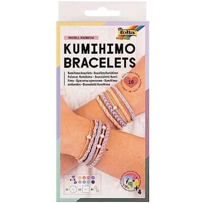 Folia 32039 Kumihimo Bracelets Pastel Rainbow Craft Set for Bracelets 16 Pieces with Yarn, Latch Discs and Beads Includes Instructions Folia 32039 Kumihimo Bracelets Pastel Rainbow Craft Set for Bracelets 16 Pieces with Yarn, Latch Discs and Beads Includes Instructions