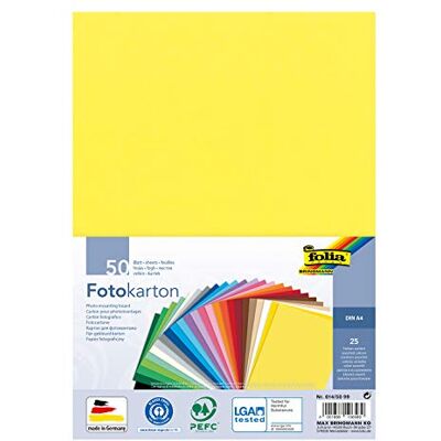 Folia 614/50 99 Photo Card Mix, DIN A4, 300 g/m², 50 Sheets, Assorted in 25 Colours, for Crafts and Creative Design of Cards, Window Pictures and for Scrapbooking Folia 614/50 99 Photo Card Mix, DIN A4, 300 g/m², 50 Sheets, Assorted in 25 Colours, for Crafts and Creative Design of Cards, Window Pictures and for Scrapbooking
