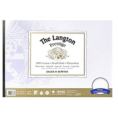 Daler Rowney Daler-Rowney The Langton Prestige Rough 300gsm 20 x 14in Watercolour Paper Pad, Glued 1 Side, Acid-free, 12 Natural White Sheets, Ideal for Professional Artists Daler Rowney Daler-Rowney The Langton Prestige Rough 300gsm 20 x 14in Watercolour Paper Pad, Glued 1 Side, Acid-free, 12 Natural White Sheets, Ideal for Professional Artists