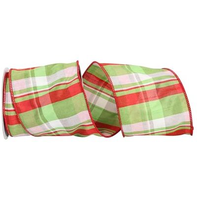 Reliant Ribbon Corp Reliant Ribbon Lime Plaid Dupioni Wired Edge Ribbon, 4 Inch X 10 Yards, Red/Lime Reliant Ribbon Corp Reliant Ribbon Lime Plaid Dupioni Wired Edge Ribbon, 4 Inch X 10 Yards, Red/Lime