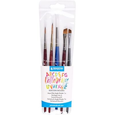Princeton Lettering Brush Set, 5 x Mixed Brushes, Watercolour, Short Handle, for Professionals & Students Princeton Lettering Brush Set, 5 x Mixed Brushes, Watercolour, Short Handle, for Professionals & Students