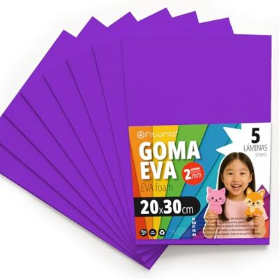 OFITURIA Eva Rubber for School and Creative Crafts, Coloured Foam Sheets for DIY Projects, Art, Children's Decoration, Scrapbooking, Craft Designs 20 x 30 cm (Purple, 5 Pcs) OFITURIA Eva Rubber for School and Creative Crafts, Coloured Foam Sheets for DIY Projects, Art, Children's Decoration, Scrapbooking, Craft Designs 20 x 30 cm (Purple, 5 Pcs)