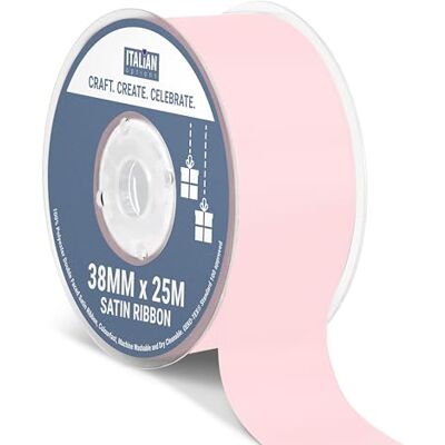 Italian Options Satin Ribbon, Fabric Ribbons for Gift Wrapping, Crafting, Balloons, Wedding Car, Presents, Cake, Christmas, Birthday, Gift Wrap Accessories, 38mm Wide x 25 Metre Roll, Pale Pink Italian Options Satin Ribbon, Fabric Ribbons for Gift Wrapping, Crafting, Balloons, Wedding Car, Presents, Cake, Christmas, Birthday, Gift Wrap Accessories, 38mm Wide x 25 Metre Roll, Pale Pink