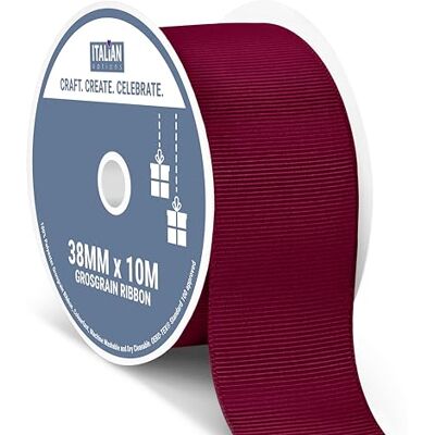 Italian Options Grosgrain Ribbon 38mm, Strong Plain Burgundy Ribbon for Bows, Wedding, Crafting, Sewing, Hair Accessories, Gift Wrap, 38 mm x 10 Metre Roll, Burgundy Italian Options Grosgrain Ribbon 38mm, Strong Plain Burgundy Ribbon for Bows, Wedding, Crafting, Sewing, Hair Accessories, Gift Wrap, 38 mm x 10 Metre Roll, Burgundy