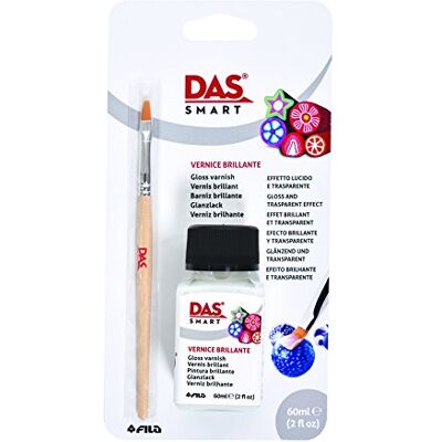 DAS Smart Clay 60ml Gloss Varnish Bottle and Brush, Transparent, For Professionals & Hobbyists DAS Smart Clay 60ml Gloss Varnish Bottle and Brush, Transparent, For Professionals & Hobbyists