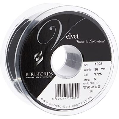 Berisfords Velvet Ribbon, Black, 5m, 36mm width Berisfords Velvet Ribbon, Black, 5m, 36mm width