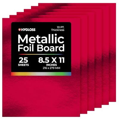 Hygloss Metallic Cardstock Sheets – 25 Shiny Red Sheets, 8.5” x 11” Sturdy 10 pt. – Metallic Foil Board Paper for Crafts, Scrapbooking, Posters & Decorations Hygloss Metallic Cardstock Sheets – 25 Shiny Red Sheets, 8.5” x 11” Sturdy 10 pt. – Metallic Foil Board Paper for Crafts, Scrapbooking, Posters & Decorations