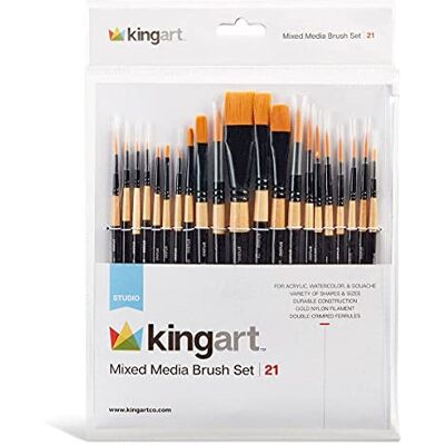 KINGART Paint Brush Set, Set of 21,Black KINGART Paint Brush Set, Set of 21,Black