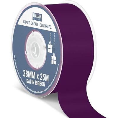 Italian Options Satin Ribbon, Fabric Ribbons for Gift Wrapping, Crafting, Balloons, Wedding Car, Presents, Cake, Christmas, Birthday, Gift Wrap Accessories, 38mm Wide x 25 Metre Roll, Aubergine Italian Options Satin Ribbon, Fabric Ribbons for Gift Wrapping, Crafting, Balloons, Wedding Car, Presents, Cake, Christmas, Birthday, Gift Wrap Accessories, 38mm Wide x 25 Metre Roll, Aubergine