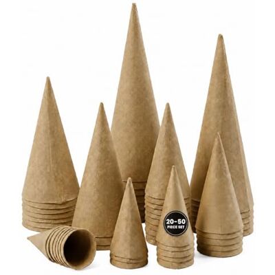 Creativ Papier Mâché Craft Cones – 20 to 50 Assorted Sizes – Cardboard Cones for Modelling Clay, Air Dry Clay, Crepe Paper & DIY Craft Projects Creativ Papier Mâché Craft Cones – 20 to 50 Assorted Sizes – Cardboard Cones for Modelling Clay, Air Dry Clay, Crepe Paper & DIY Craft Projects