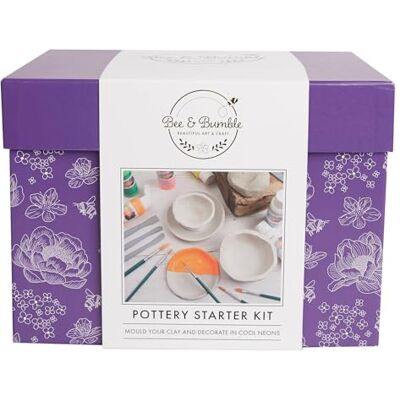 Bee & Bumble Pottery Starter Kit Neon, 1kg Air Hardening Clay, 4 Piece Modelling Tool Set, Neon Acrylic Paints, Matt Varnish, Single Craft Set, DIY, Art And Crafts, Unique Gift Present Bee & Bumble Pottery Starter Kit Neon, 1kg Air Hardening Clay, 4 Piece Modelling Tool Set, Neon Acrylic Paints, Matt Varnish, Single Craft Set, DIY, Art And Crafts, Unique Gift Present