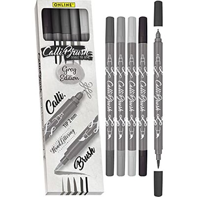 Online Calligraphy Brush Pens Grey I Dual Tip with Calligraphy Nib and Brush, Set with Watercolours, Waterbased Calli.Brush DIY I Handlettering I Painting I Gift Cards I Bullet Journal Online Calligraphy Brush Pens Grey I Dual Tip with Calligraphy Nib and Brush, Set with Watercolours, Waterbased Calli.Brush DIY I Handlettering I Painting I Gift Cards I Bullet Journal