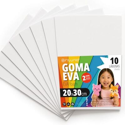 OFITURIA Eva Rubber for School and Creative Crafts, Coloured Foam Sheets for DIY Projects, Art, Children's Decoration, Scrapbooking, Craft Designs 20 x 30 cm (White, 10 Pcs) OFITURIA Eva Rubber for School and Creative Crafts, Coloured Foam Sheets for DIY Projects, Art, Children's Decoration, Scrapbooking, Craft Designs 20 x 30 cm (White, 10 Pcs)