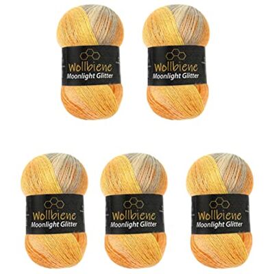 Wollbiene Moonlight Glitter Batik Simli 5 x 100g Metallic Gradient Glitter Wool (4000 Orange Yellow Grey) for Knitting and Crocheting Wollbiene Moonlight Glitter Batik Simli 5 x 100g Metallic Gradient Glitter Wool (4000 Orange Yellow Grey) for Knitting and Crocheting