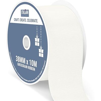 Italian Options Grosgrain Ribbon 38mm, Strong Plain Ivory Ribbon for Bows, Wedding, Crafting, Sewing, Hair Accessories, Gift Wrap, 38 mm x 10 Metre Roll, Ivory Italian Options Grosgrain Ribbon 38mm, Strong Plain Ivory Ribbon for Bows, Wedding, Crafting, Sewing, Hair Accessories, Gift Wrap, 38 mm x 10 Metre Roll, Ivory