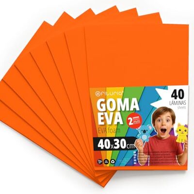 OFITURIA Eva Rubber for School and Creative Crafts, Coloured Foam Sheets for DIY Projects, Art, Children's Decoration, Scrapbooking, Craft Designs 40 x 30 cm (Orange, 40 Pcs) OFITURIA Eva Rubber for School and Creative Crafts, Coloured Foam Sheets for DIY Projects, Art, Children's Decoration, Scrapbooking, Craft Designs 40 x 30 cm (Orange, 40 Pcs)