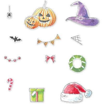 Sizzix Clear Stamps Set with Framelits, Holiday Drop by 49 and Market, 13 Rubber Stamps & 12 Cutting Dies Sizzix Clear Stamps Set with Framelits, Holiday Drop by 49 and Market, 13 Rubber Stamps & 12 Cutting Dies