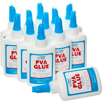 Baker Ross EV705 Mini Washable PVA Glue 60ml Pack of 12, Precise and Washable Glue Bottles for Crafting Baker Ross EV705 Mini Washable PVA Glue 60ml Pack of 12, Precise and Washable Glue Bottles for Crafting