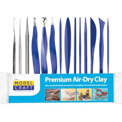 Modelcraft 15pc Sculpting Tool and Clay Modelling Set, 14 Tools with 26 Profiles, Includes 300g Air-Dry Clay, for Dioramas and Miniatures Modelcraft 15pc Sculpting Tool and Clay Modelling Set, 14 Tools with 26 Profiles, Includes 300g Air-Dry Clay, for Dioramas and Miniatures