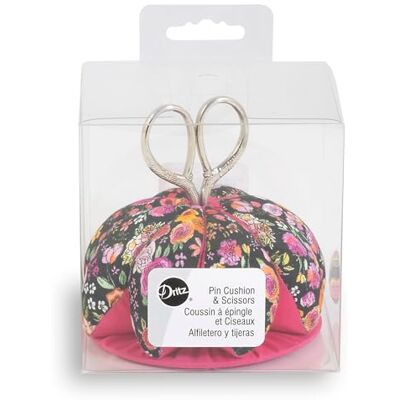 Dritz Scissors, Black/Pink Floral Pin Cushion Dritz Scissors, Black/Pink Floral Pin Cushion