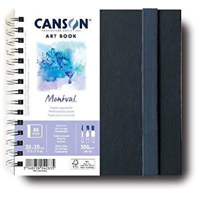 Canson Professional Art Book, Fine Grain Watercolour Montval Paper, 300gsm, 20x20cm Spiral Notebook, 24 White Sheets, For Professional Artists & Students Canson Professional Art Book, Fine Grain Watercolour Montval Paper, 300gsm, 20x20cm Spiral Notebook, 24 White Sheets, For Professional Artists & Students