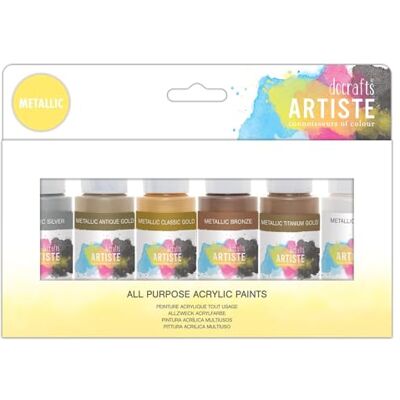 DOCRAFTS ARTISTE Artiste Acrylic Paint Set Pack of 6X 59ml 2oz -Metallic Colours, Quick-Drying Professional Art and Hobby Craft Artists Paint, Water-Based Paints Cover All Surfaces with Ease, Ideal for Travel Artists DOCRAFTS ARTISTE Artiste Acrylic Paint Set Pack of 6X 59ml 2oz -Metallic Colours, Quick-Drying Professional Art and Hobby Craft Artists Paint, Water-Based Paints Cover All Surfaces with Ease, Ideal for Travel Artists