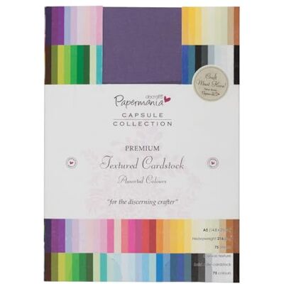Papermania Premium Textured Cardstock, Multicoloured, A5, 75 Sheets, Coloured Card for Craft Projects and Scrapbook Supplies, Cardmaking, Art Papermania Premium Textured Cardstock, Multicoloured, A5, 75 Sheets, Coloured Card for Craft Projects and Scrapbook Supplies, Cardmaking, Art