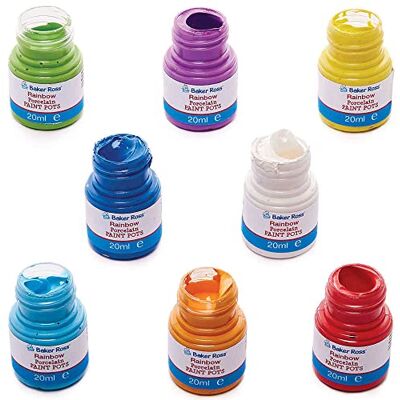 Baker Ross FC744 Rainbow Colours Porcelain Paint Pots Pack of 8, Ceramics Paints for Kids, Kids Painting, Arts and Crafts Baker Ross FC744 Rainbow Colours Porcelain Paint Pots Pack of 8, Ceramics Paints for Kids, Kids Painting, Arts and Crafts