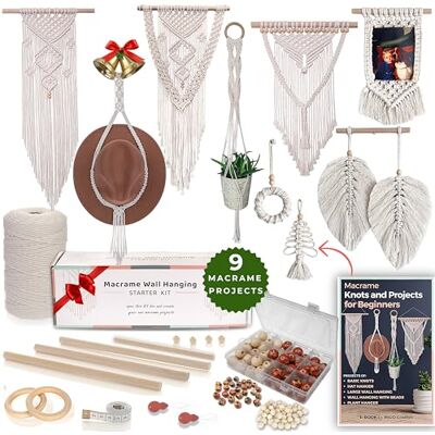 MIGO Creates Macrame Kit for Adults: DIY Macrame Wall Hanging & Hat Hanger Kit with 220 Yards Cord, 58 Pieces Supplies, E-Book for 3 Projects & Knots MIGO Creates Macrame Kit for Adults: DIY Macrame Wall Hanging & Hat Hanger Kit with 220 Yards Cord, 58 Pieces Supplies, E-Book for 3 Projects & Knots