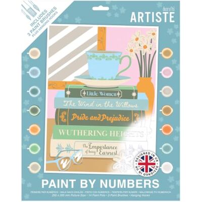 DOCRAFTS ARTISTE Large Paint by Numbers, Books, 39.5 x 29.5cm Board 14 Acrylic Colour Paint 3 Size Brush Set, Adults Craft, Hobbies Craft, Number Coded Design, Personalised Art DOCRAFTS ARTISTE Large Paint by Numbers, Books, 39.5 x 29.5cm Board 14 Acrylic Colour Paint 3 Size Brush Set, Adults Craft, Hobbies Craft, Number Coded Design, Personalised Art
