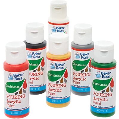 Baker Ross FE807 Christmas Pouring Acrylic Paint Pack of 6, Kids Paint Set, Christmas Art Sets for Children, Arts and Crafts Supplies to Personalise Projects Baker Ross FE807 Christmas Pouring Acrylic Paint Pack of 6, Kids Paint Set, Christmas Art Sets for Children, Arts and Crafts Supplies to Personalise Projects