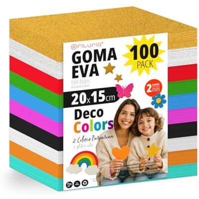 OFITURIA Pack of 100 EVA Rubber Sheets Decorative Colours 20 x 15 cm, 10 Assorted Colours, for School or Home Use, EVA Rubber (Decoration Assortment) OFITURIA Pack of 100 EVA Rubber Sheets Decorative Colours 20 x 15 cm, 10 Assorted Colours, for School or Home Use, EVA Rubber (Decoration Assortment)