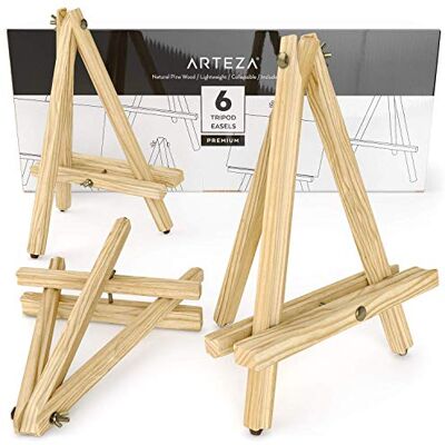 ARTEZA Tripod Easel, 12", Pack of 6, Natural Pine Wood Finish with Non-Slip Legs, Art Supplies for Displaying Small to Medium Canvases ARTEZA Tripod Easel, 12", Pack of 6, Natural Pine Wood Finish with Non-Slip Legs, Art Supplies for Displaying Small to Medium Canvases