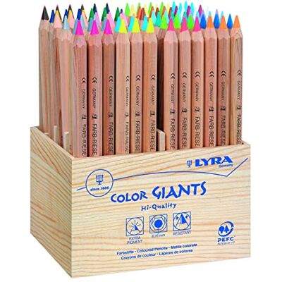 LYRA Color Giants Wooden Large Colouring Pencils, School pack, 96 Pieces Assorted Colours, Ideal for Children & Schools LYRA Color Giants Wooden Large Colouring Pencils, School pack, 96 Pieces Assorted Colours, Ideal for Children & Schools
