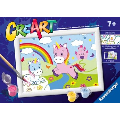 Ravensburger Creart E: Rainbow Unicorns Paint by Numbers Children Children's Crafts Kit Complete Kids Painting Kit Crafts Girl 7 Years Includes Frame 18x13cm Ravensburger Creart E: Rainbow Unicorns Paint by Numbers Children Children's Crafts Kit Complete Kids Painting Kit Crafts Girl 7 Years Includes Frame 18x13cm