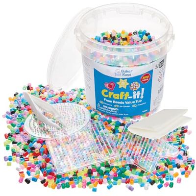 Baker Ross FN542 Fuse Beads Bumper Value Tub Pack of 5000, Bright Multi-Coloured Craft Beads for Kids’ DIY Projects and Jewellery Making Baker Ross FN542 Fuse Beads Bumper Value Tub Pack of 5000, Bright Multi-Coloured Craft Beads for Kids’ DIY Projects and Jewellery Making